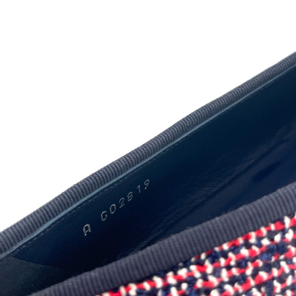 Chanel Navy Red Tweed Leather Interlocking CC Cap Toe Ballet Flats Size 38 - Picture 7 of 8